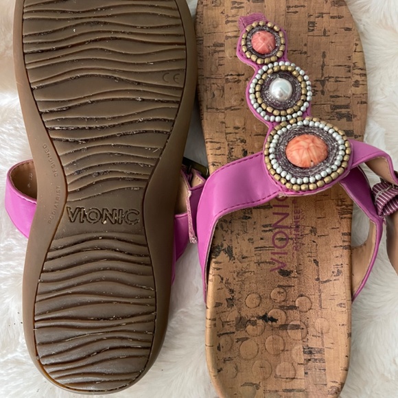 Vionic Adelie Womens T-Post Support Sandals Pink and Coral (7) - Picture 5 of 6